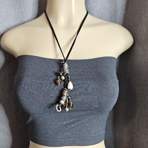 BLACK ROPE MULTI -BEADS/ METAL NECKLACE